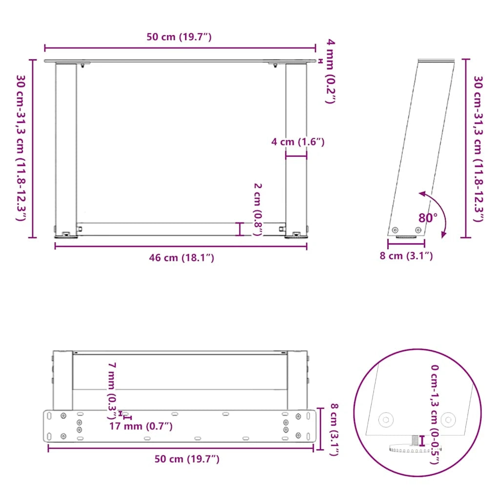 Set di 2 gambe funzionali per tavolino da caffè a forma di U 50 x 30 x 31 cm in acciaio antracite 02_0057031
