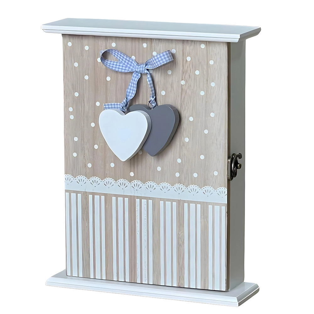 Cassetta portachiavi per casa appendichiavi da parete in legno bianco cuori blu