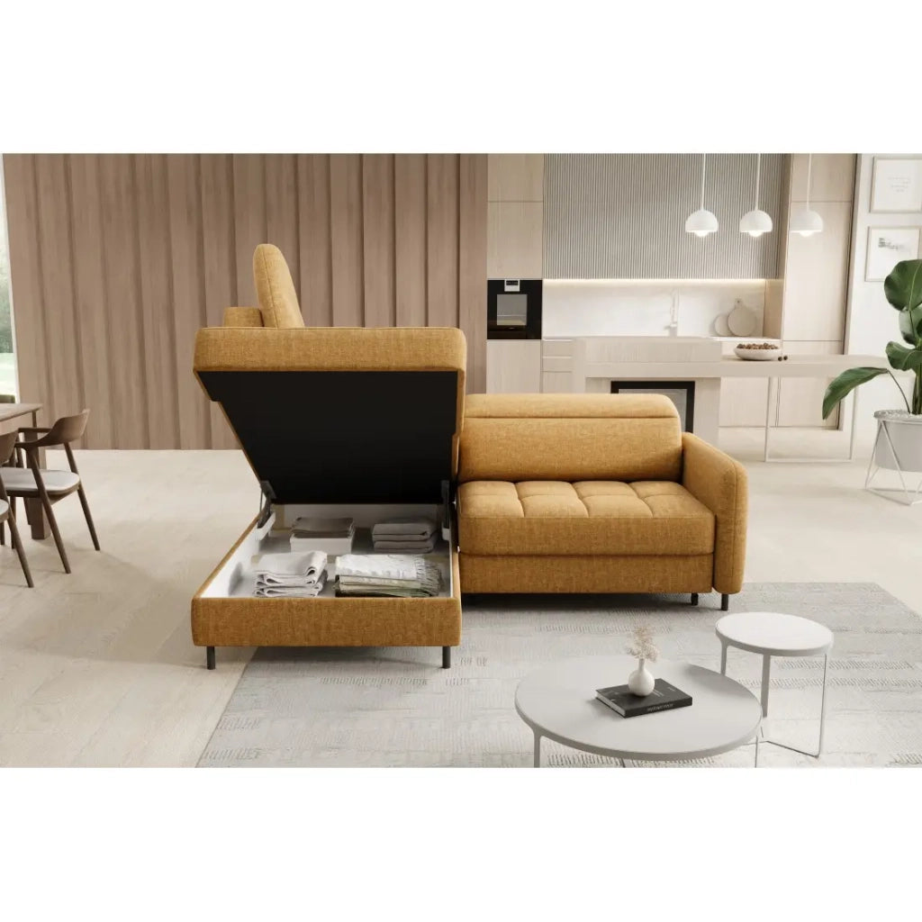 Divano angolare sinistro trasformabile BARNEA 208 cm camel con contenitore