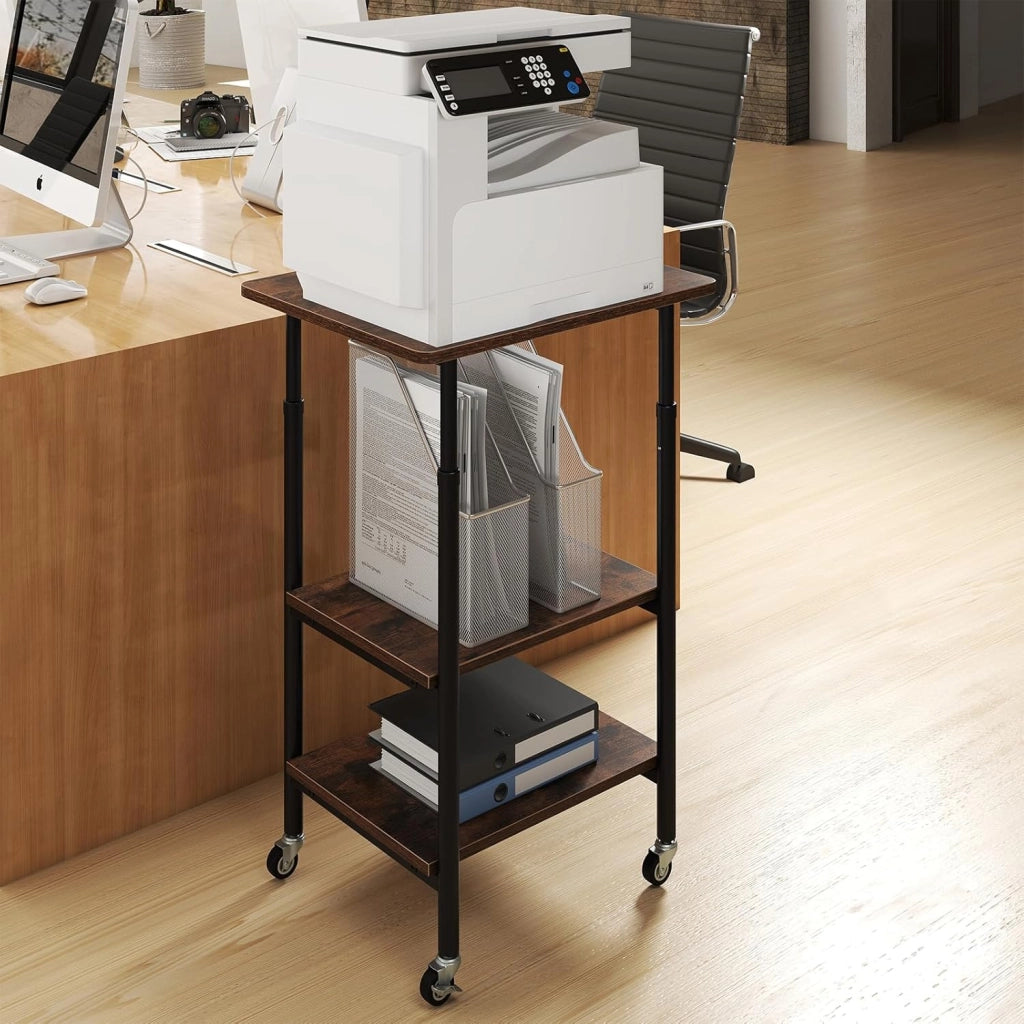 Tavolo per stampante, supporto per stampante regolabile in altezza con ruote, carrello per stampante a 3 livelli per fax, documenti e scanner, supporto per stampante mobile per ufficio e