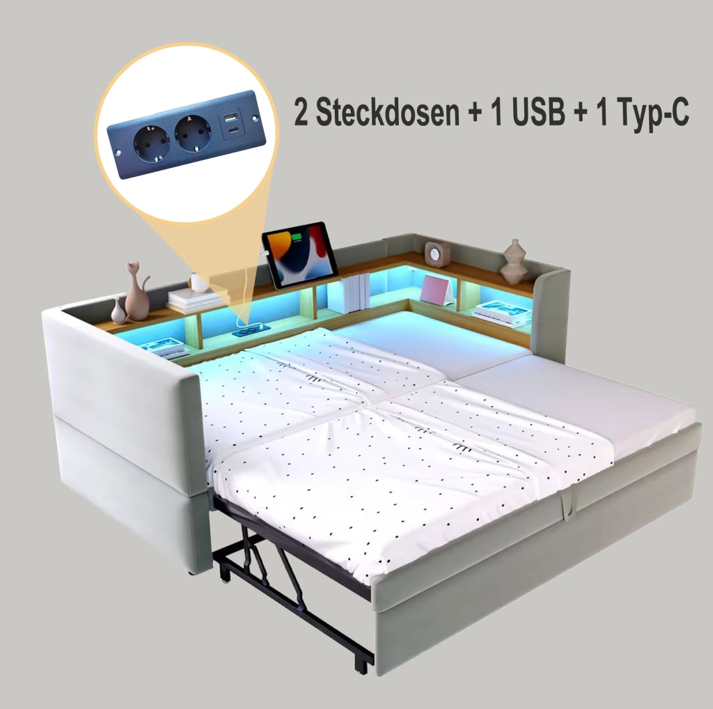 Divano letto estraibile 90/180x190 cm con LED e prese