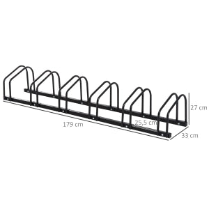 Portabici da terra e parete in acciaio nero per 6 biciclette 179x33x27 cm