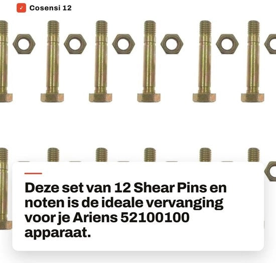 Shearpins 12 pezzi - Vervanging per 52100100 - Onderdeelnummer 5575 - Diametro esterno 5/16" - Inclusi bulloni - Adatto per parti rotanti - Schuifpen
