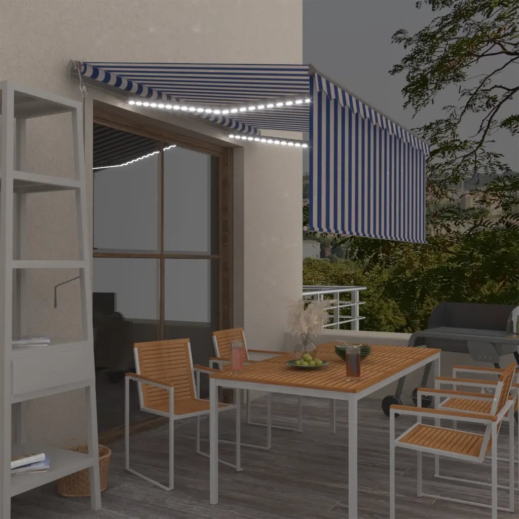 Tenda Automatica Parasole LED Sensore Vento 3x2,5m Blu e Bianco 3069391