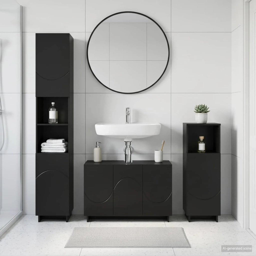 Set mobili da bagno 3 pz Nero Legno ingegnerizzato 3433056
