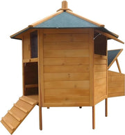 Recinzione a sei angoli per polli in legno con box nido e rampa - 131 x 125 cm