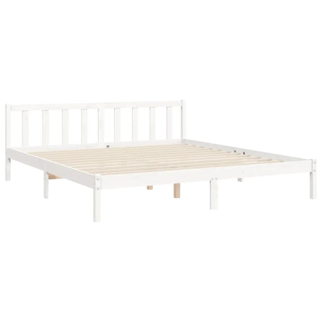 Giroletto Testiera Bianco Super King Size-Struttura Letto in Legno Massello 440258