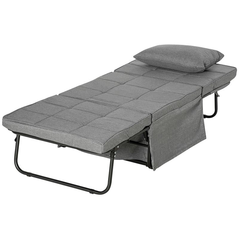 POUF LETTO PIEGHEVOLE MULTIUSO 4 IN 1 CON SCHIENALE RECLINABILE A 5 LIVELLI, GRIGIO