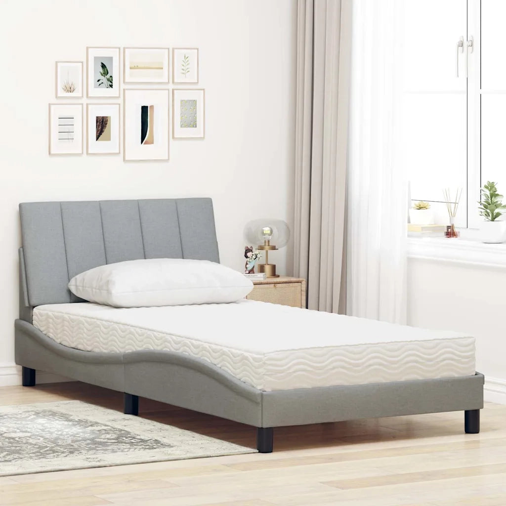 Letto con Materasso Grigio Chiaro 100x200 cm in Tessuto
