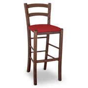 Sgabello Venezia in legno noce scuro h 73 cm con seduta in similpelle rosso