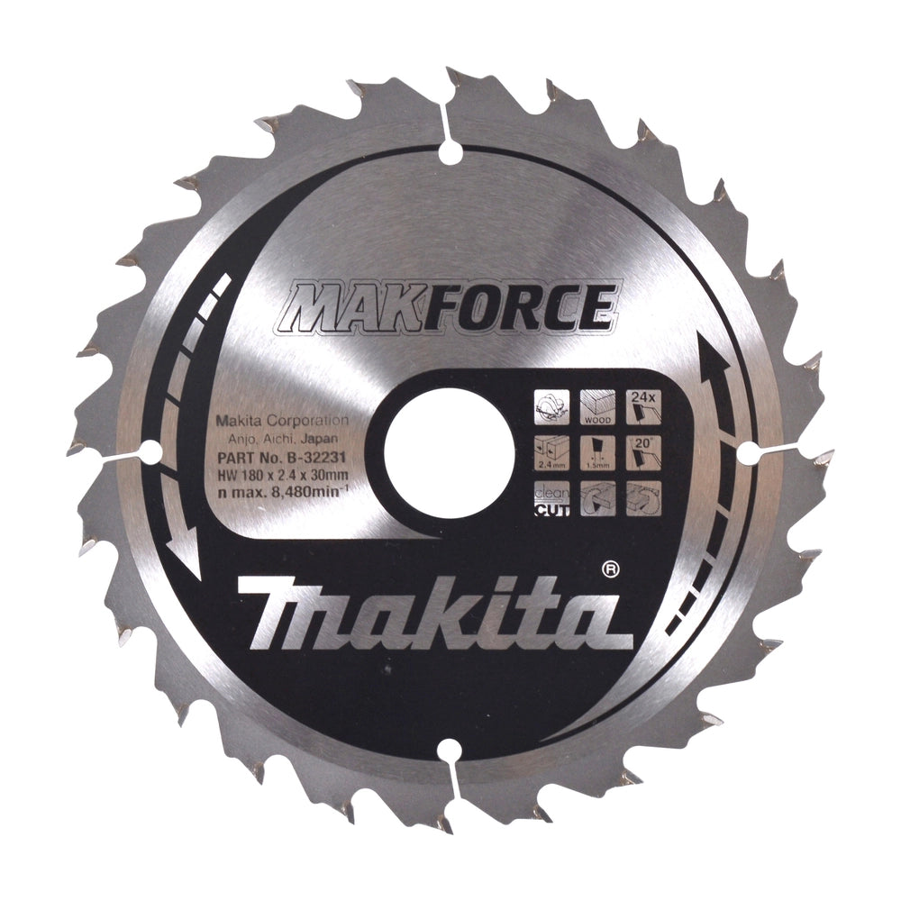 Lama seghe circolari Makita diametro 180 mm foro 30 mm, 24 deni per legno B-32231