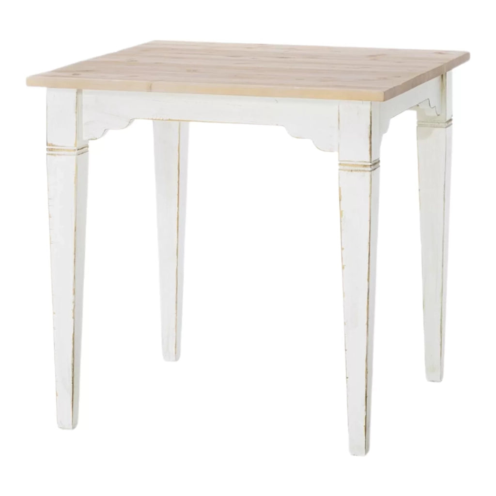 Tavolo in abete laccato bianco consumato effetto shabby con piano tinta naturale misure l.80 p.80 h.78 (6080) - Mobili 2G