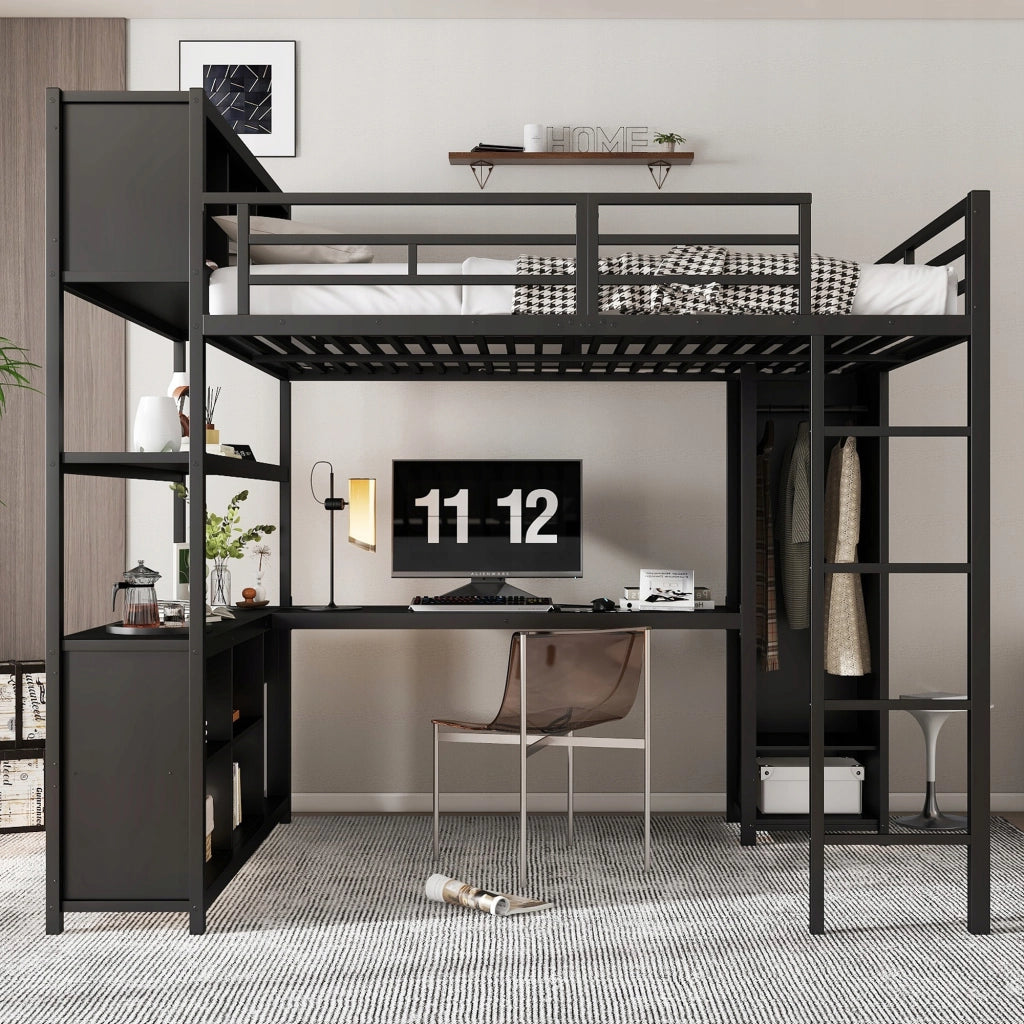 Letto a castello con scrivania e armadio - Xylo - 140x200 cm - Nero