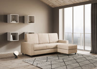 Divano 3 Posti con Pouf 208x155x85 cm Sakar in Tessuto Beige