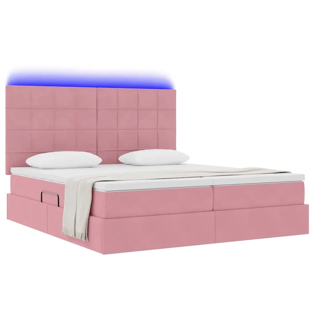 Letto con strisce LED con testiera Rosa 200 x 200 cm Velluto 3372892