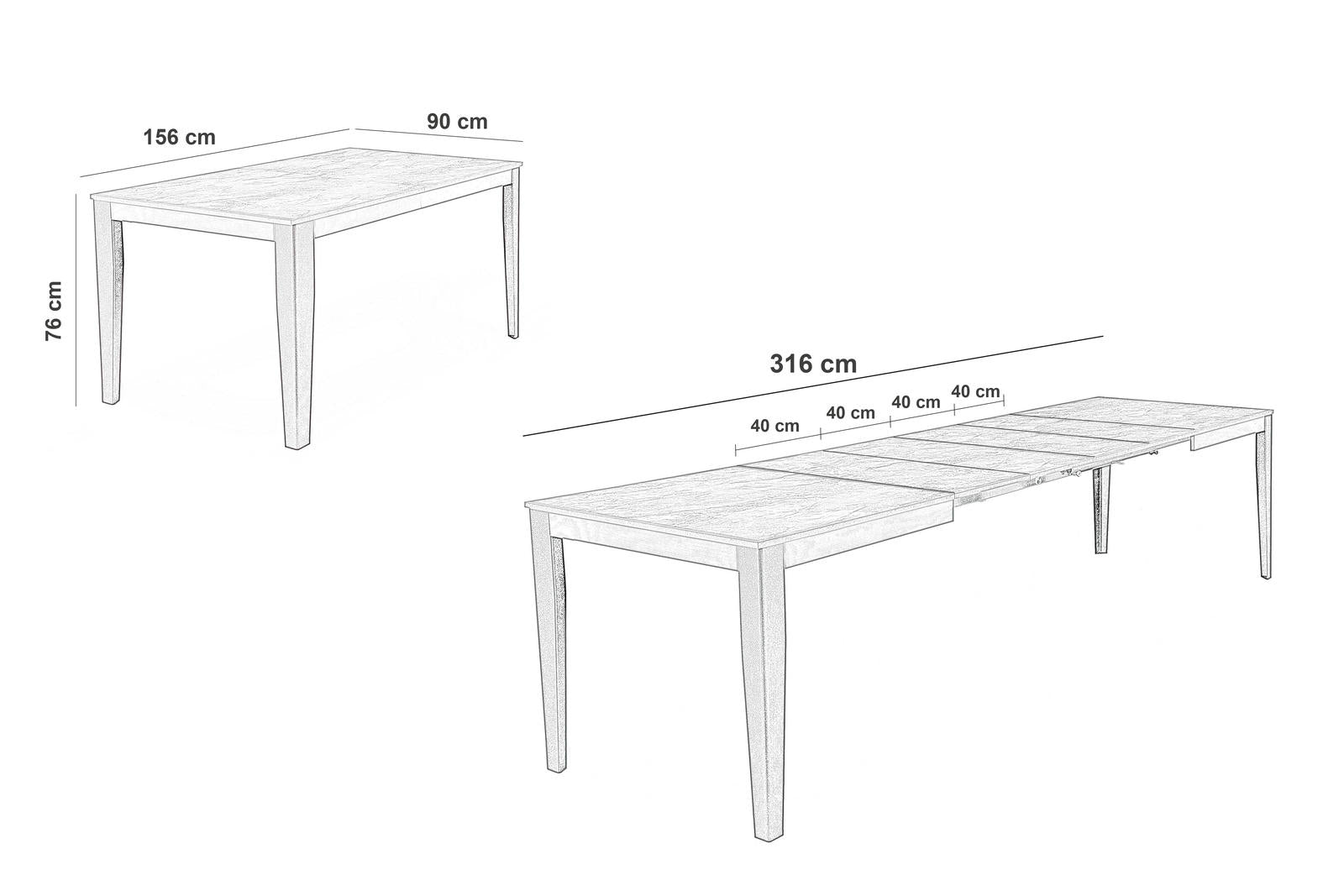Tavolo Allungabile 156/316x90x76 cm in Melaminico Big Grigio