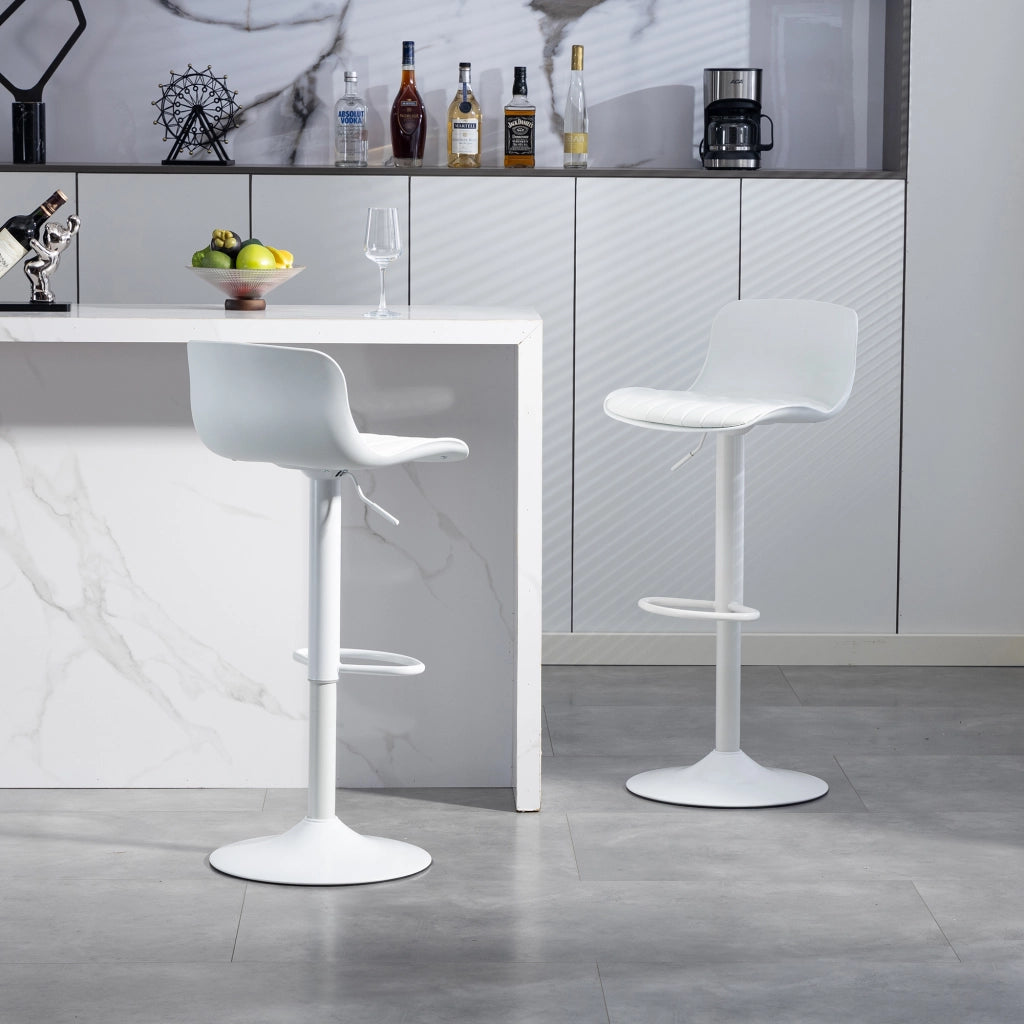 Sgabello da bar girevole con schienale ergonomico e altezza regolabile, struttura in metallo per cucina, bianco