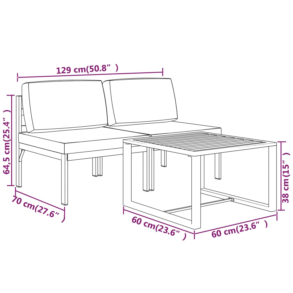 Set Divani da Giardino 3 pz con Cuscini in Alluminio Antracite cod mxl 41631