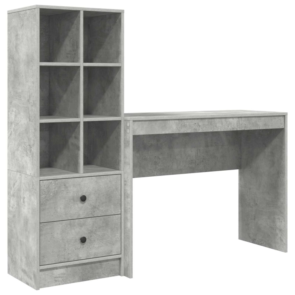 Scrivania | Tavolo da Ufficio con cassetto con lo scaffale 2 pz Grigio cemento