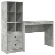 Scrivania | Tavolo da Ufficio con cassetto con lo scaffale 2 pz Grigio cemento