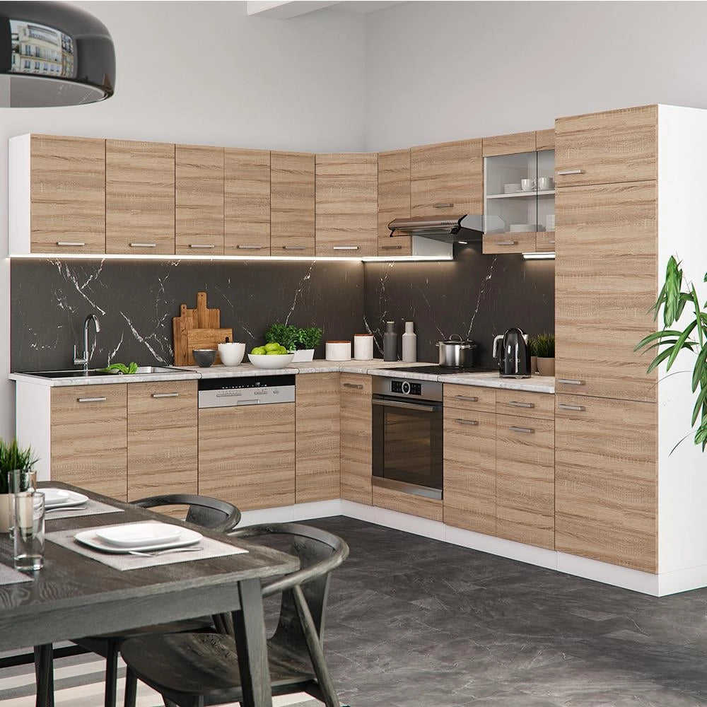 Cucina angolare completa R-Line Sonoma/Bianco 287 x 227 cm senza piano di lavoro Vicco