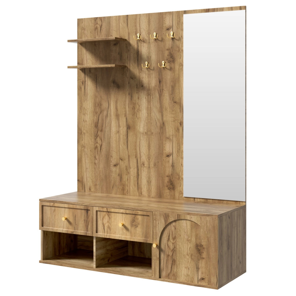 Set guardaroba multifunzione da ingresso con specchio e 5 ganci
