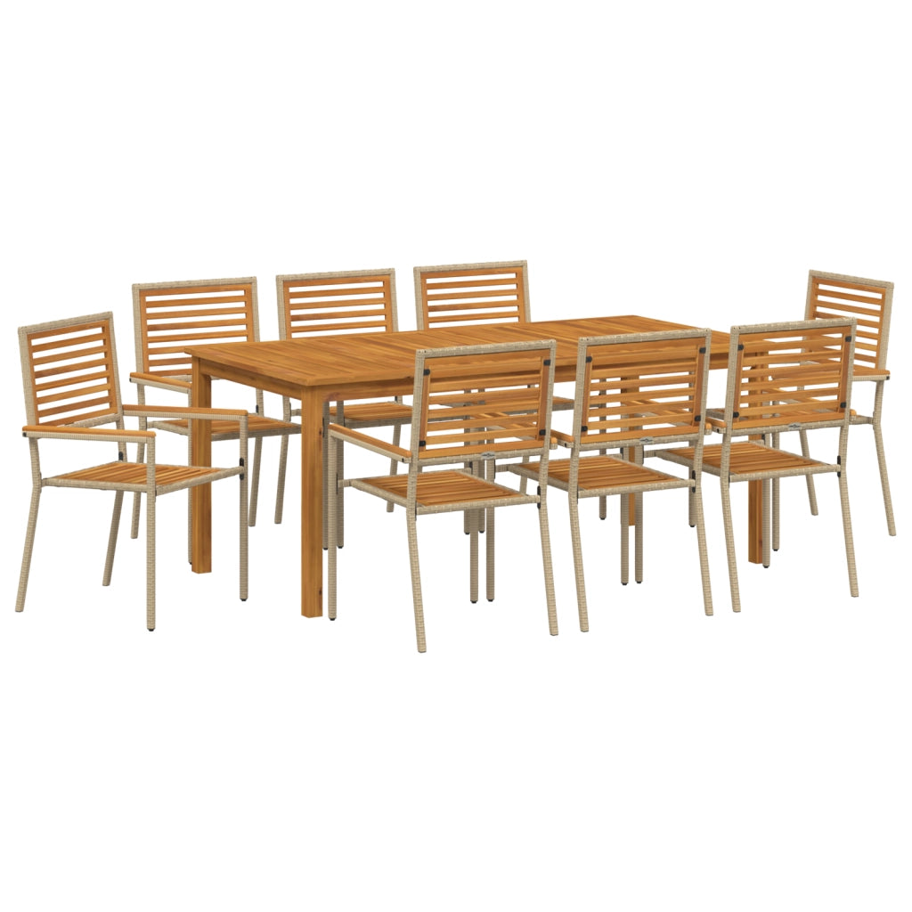 Set da Pranzo da Giardino in 9 Pezzi  Beige in Polyrattan Acacia