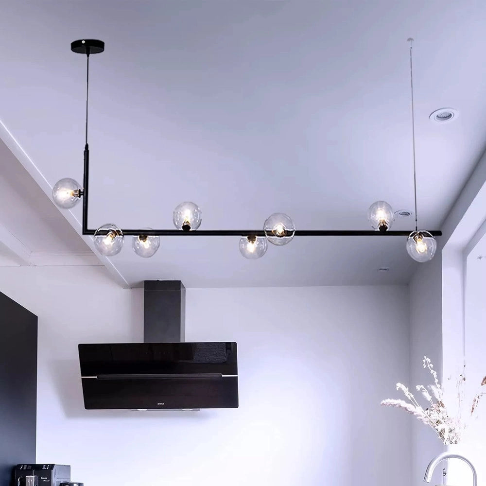 Trade Shop - Lampadario 8 Sfere G9 In Vetro Da Soffitto In Metallo Nero Design Moderno 71621 -