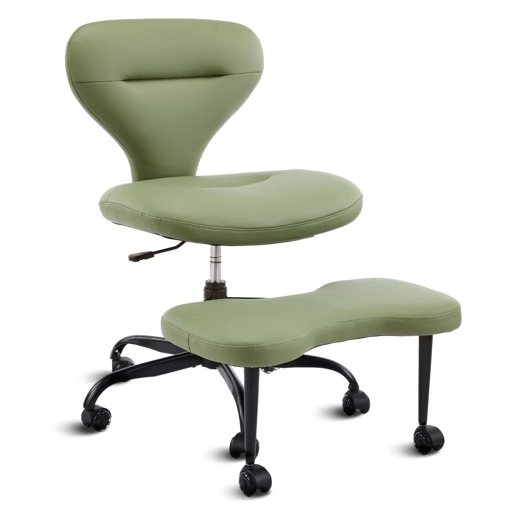 Set Sedie da Pranzo in Pelle Verde ¨C Minimal ¨C Schienale Largo Imbottito con Ruote