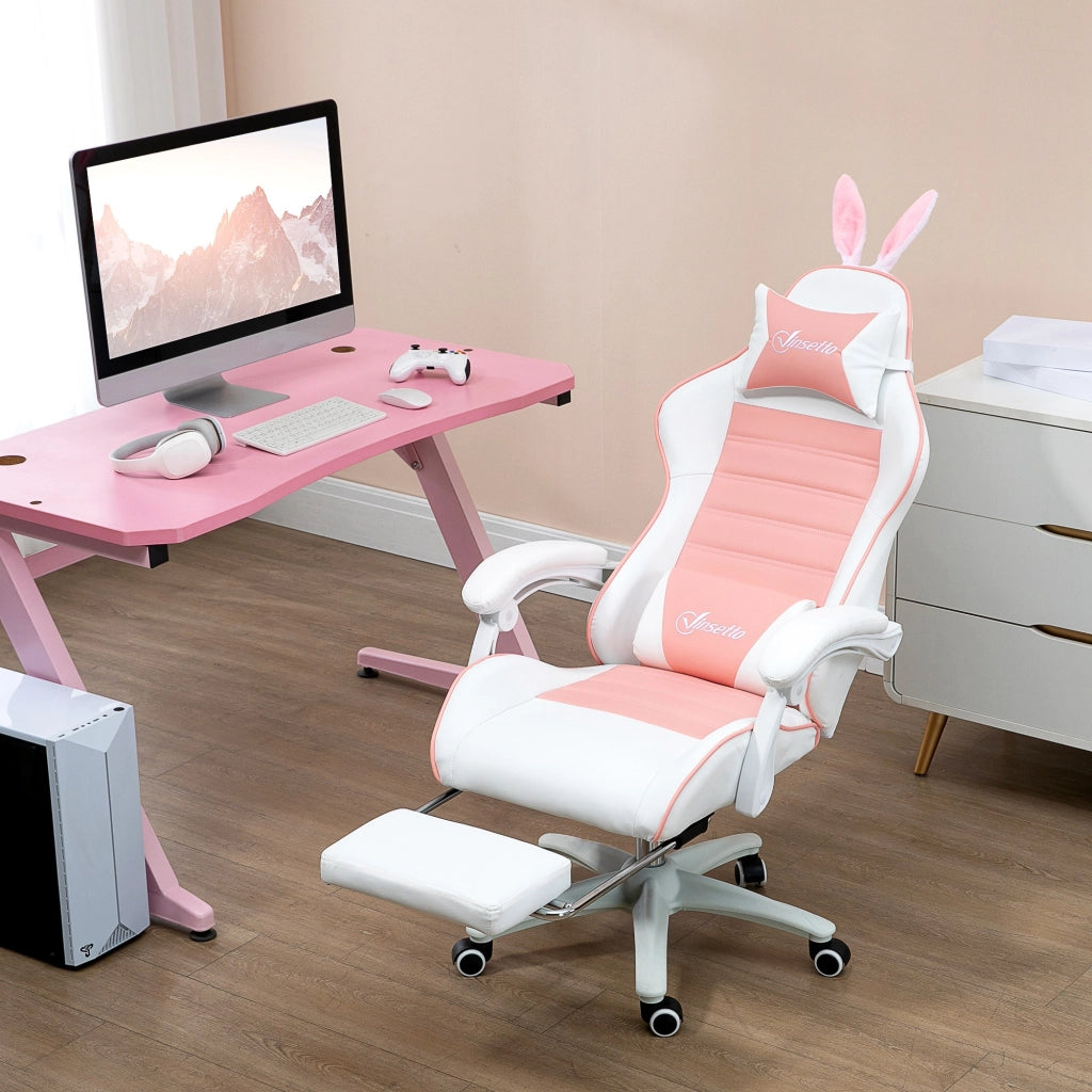 Sedia Gaming ¨C zephmum ¨C Rosa con Schienale, Braccioli e Poggiapiedi