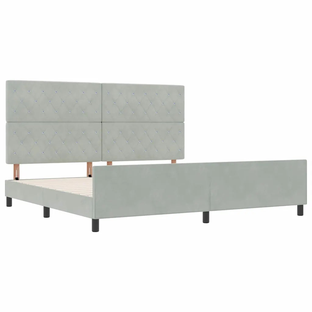 Letto a molle con testiera-Rete con Testiera Grigio chiaro 200 x 200 cm Velluto