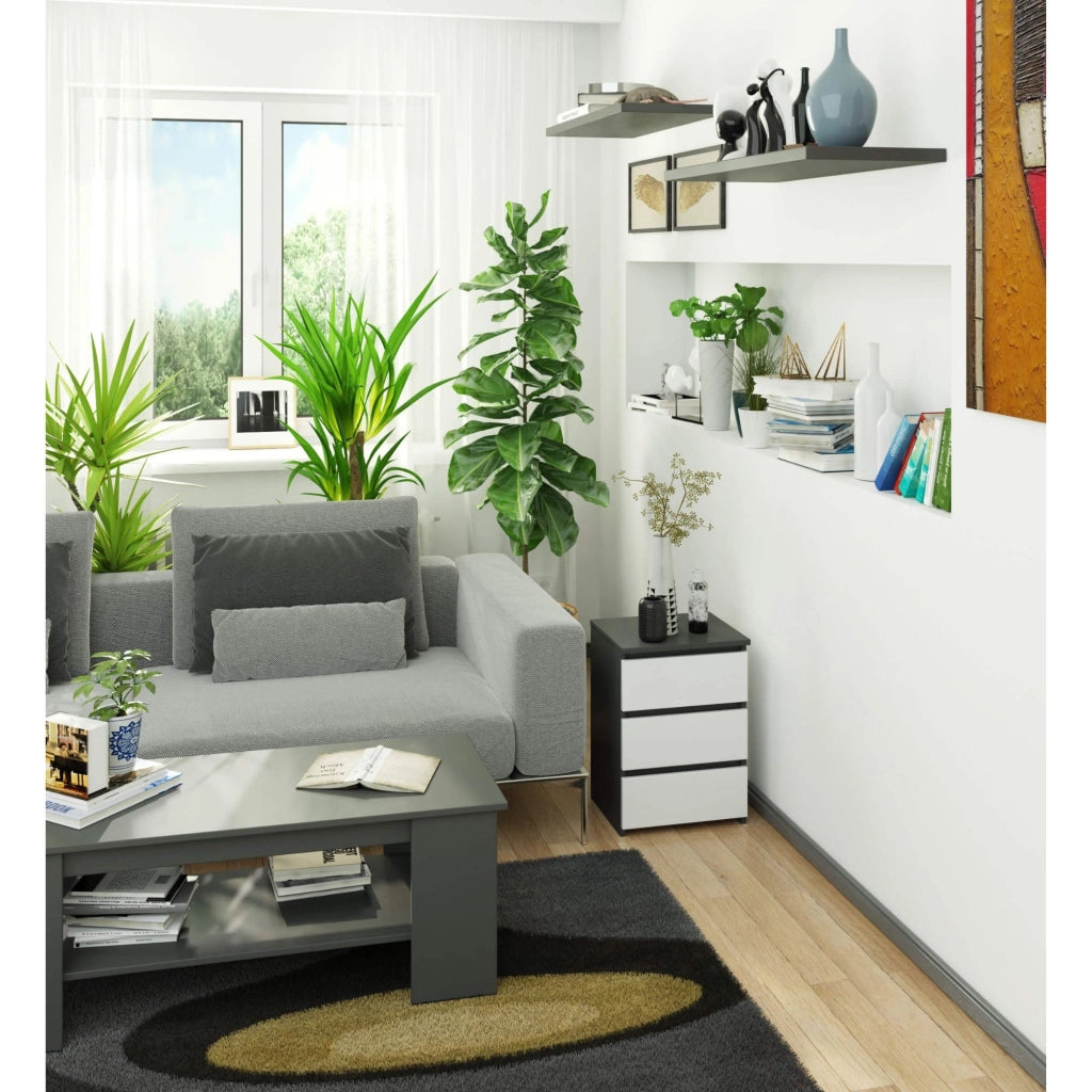 Comodino AKORD CL3 Grigia Grafite 40 cm 3 cassetti inserto frontale Bianco 40x35x57 cm