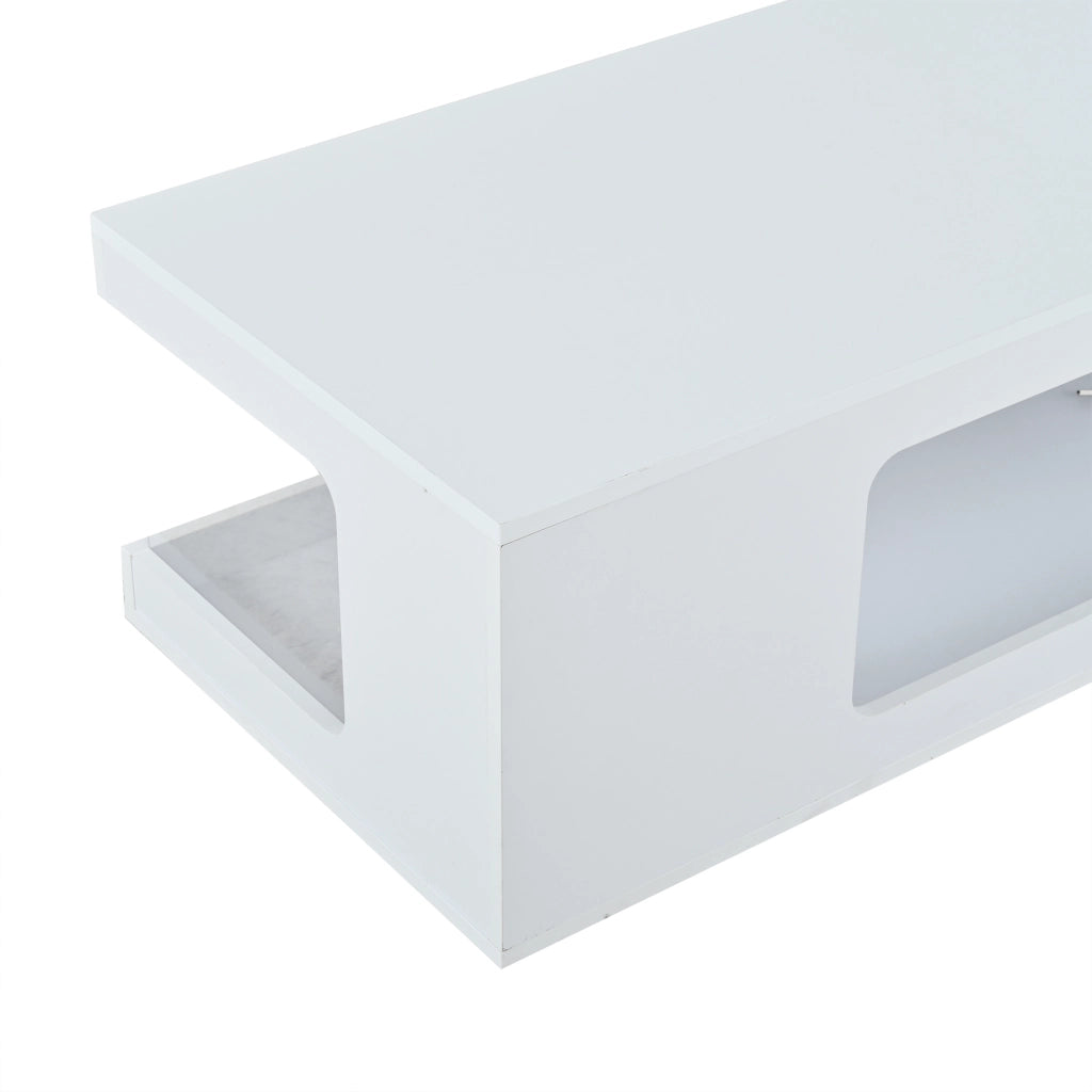 Tavolino da Caff¨¨ con LED e Ripiani in Vetro Temperato ¨C MINIMAL ¨C Bianco, 100x50x35