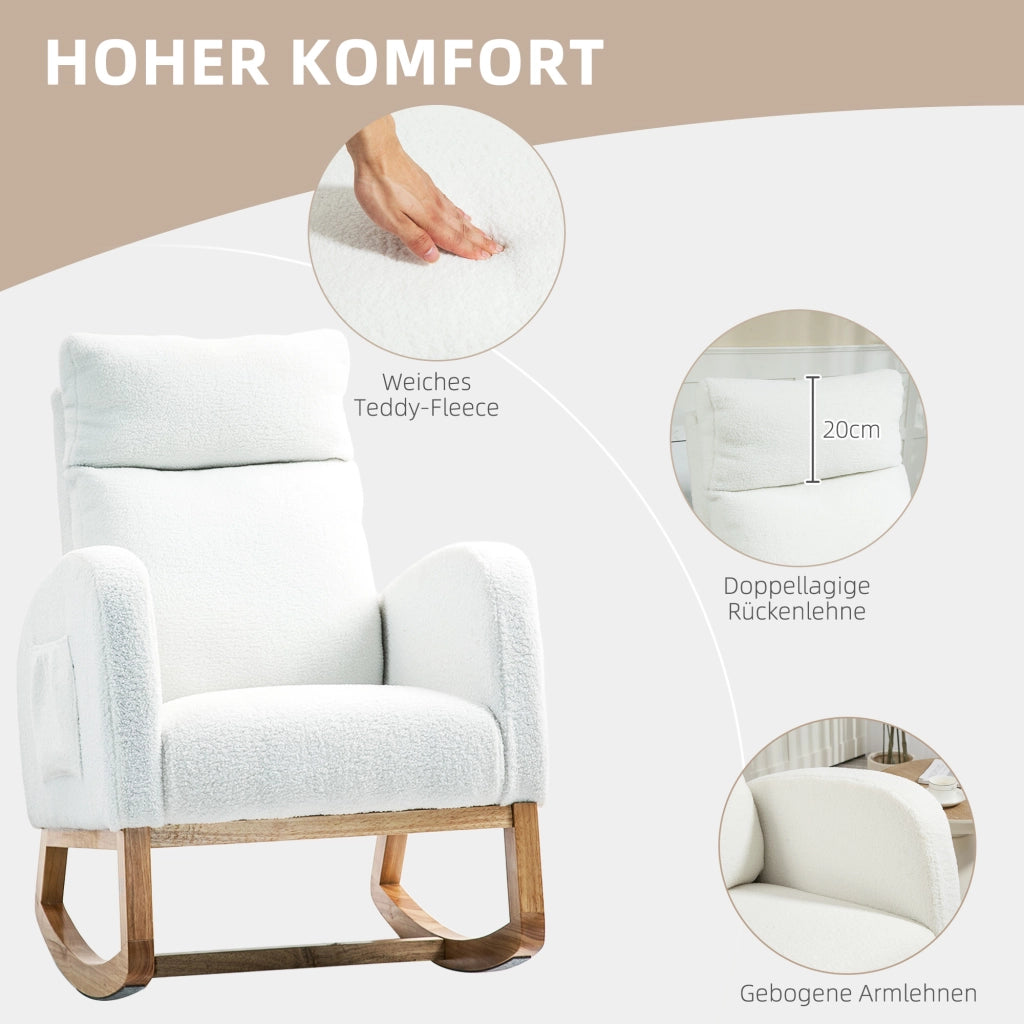 Poltrona a dondolo relax ¨C Xylo ¨C tessuto crema con struttura in legno