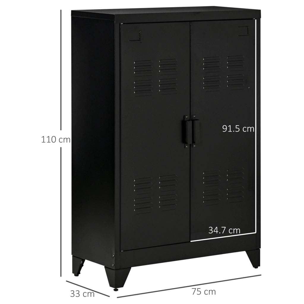 Armadietto Metallico a 2 Ante in Stile Industriale per Casa e Garage, 75x33x110 cm, Nero