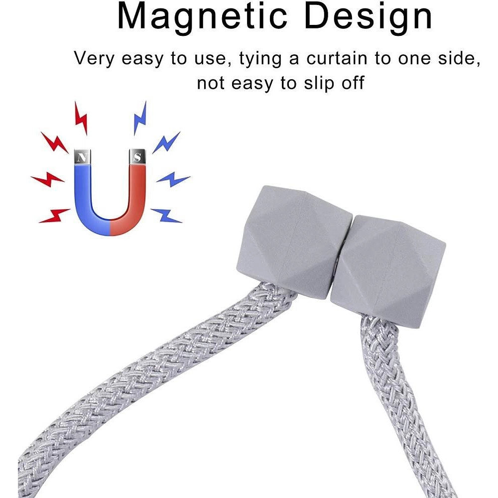 Trade Shop - Set 2 Pz Fermatende Magnetici Per Tenda Moderno Fibbia Intrecciata Colore Grigio -