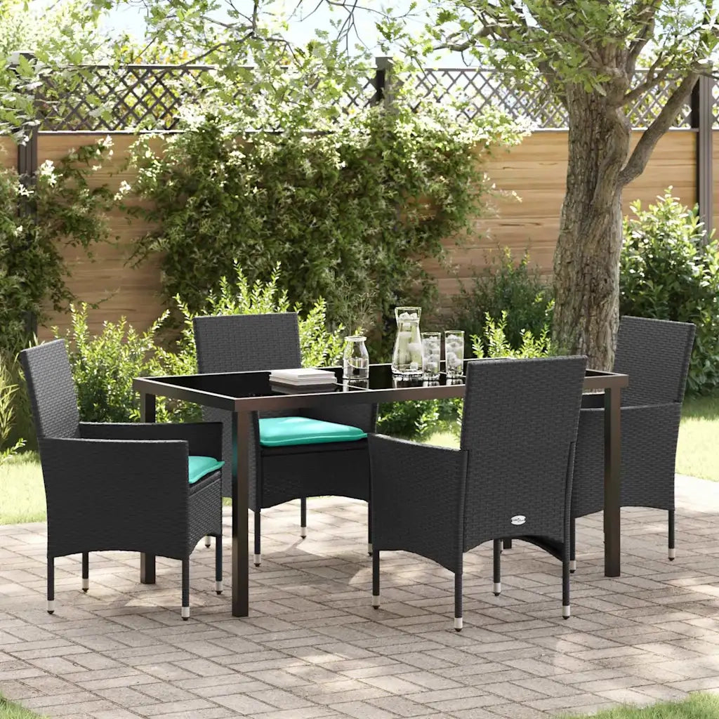 Set di tavolo e sedie con cuscino 5 pcs Nero Rattan in PE 3379838