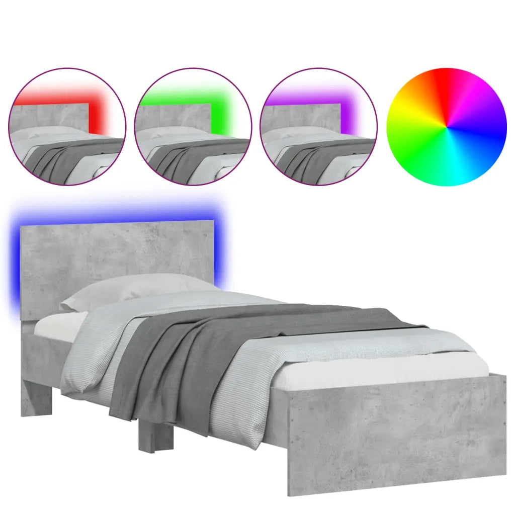 Giroletto con Testiera e LED Grigio Cemento 90x200 cm 838809