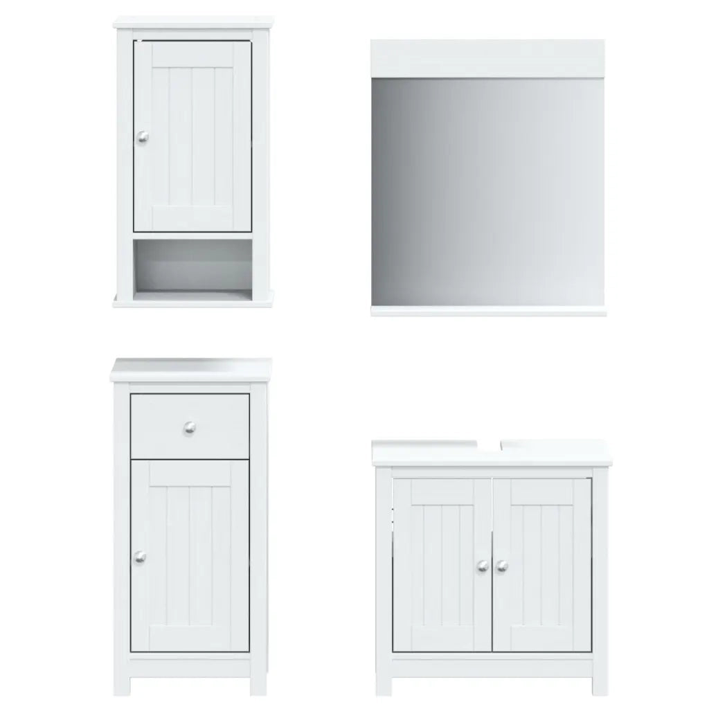 Set Mobili da Bagno 4 pz BERG Bianco in Legno Massello di Pino