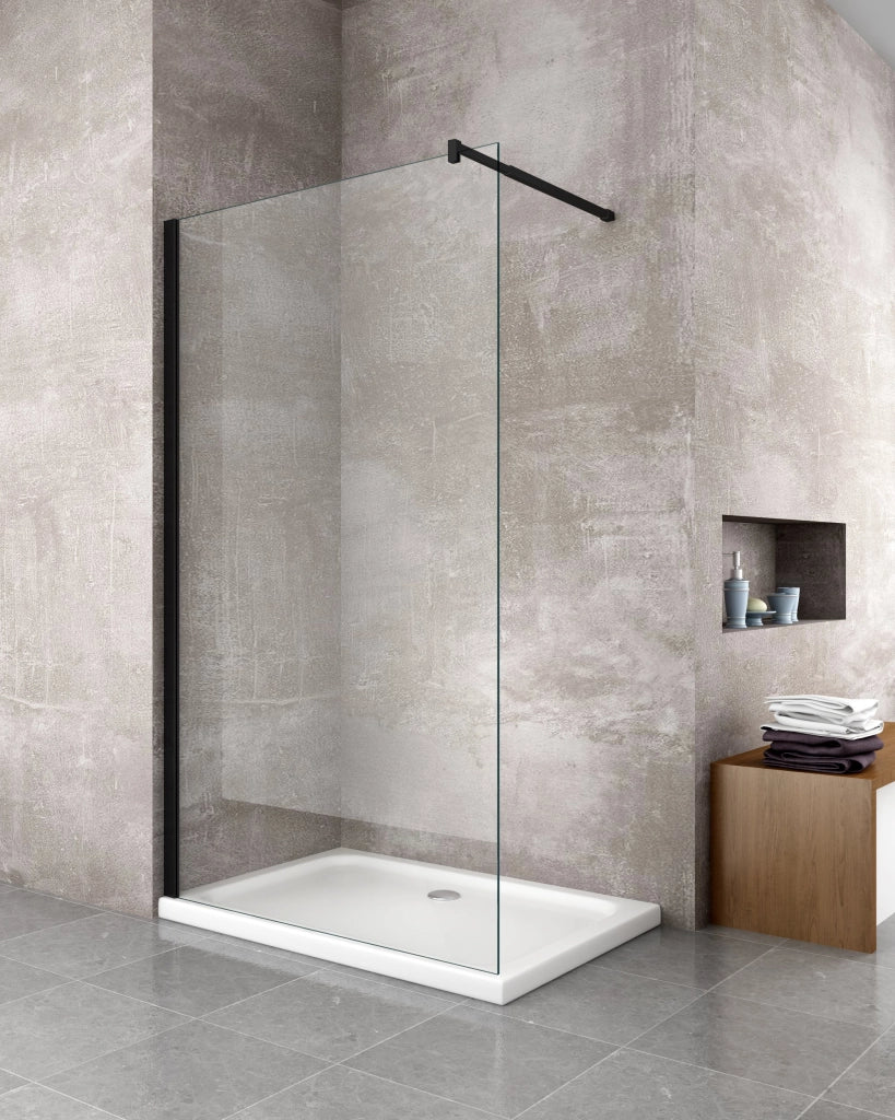 Moderna Parete Doccia Walk-in 8mm con telaio e braccio Nero, Easy-Clean H 200 cm - 108-110