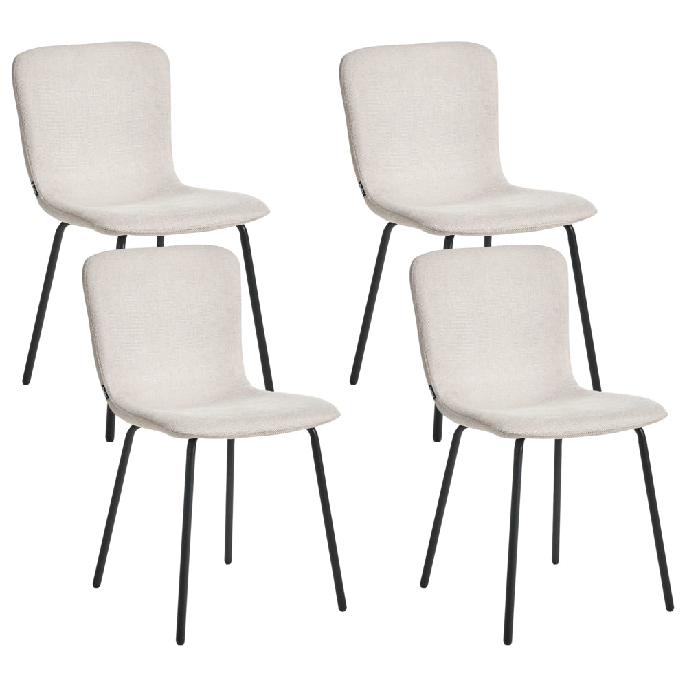 Set di 4 sedie da pranzo in tessuto Tappezzeria beige chiaro Gambe in metallo nero Design moderno e retrò