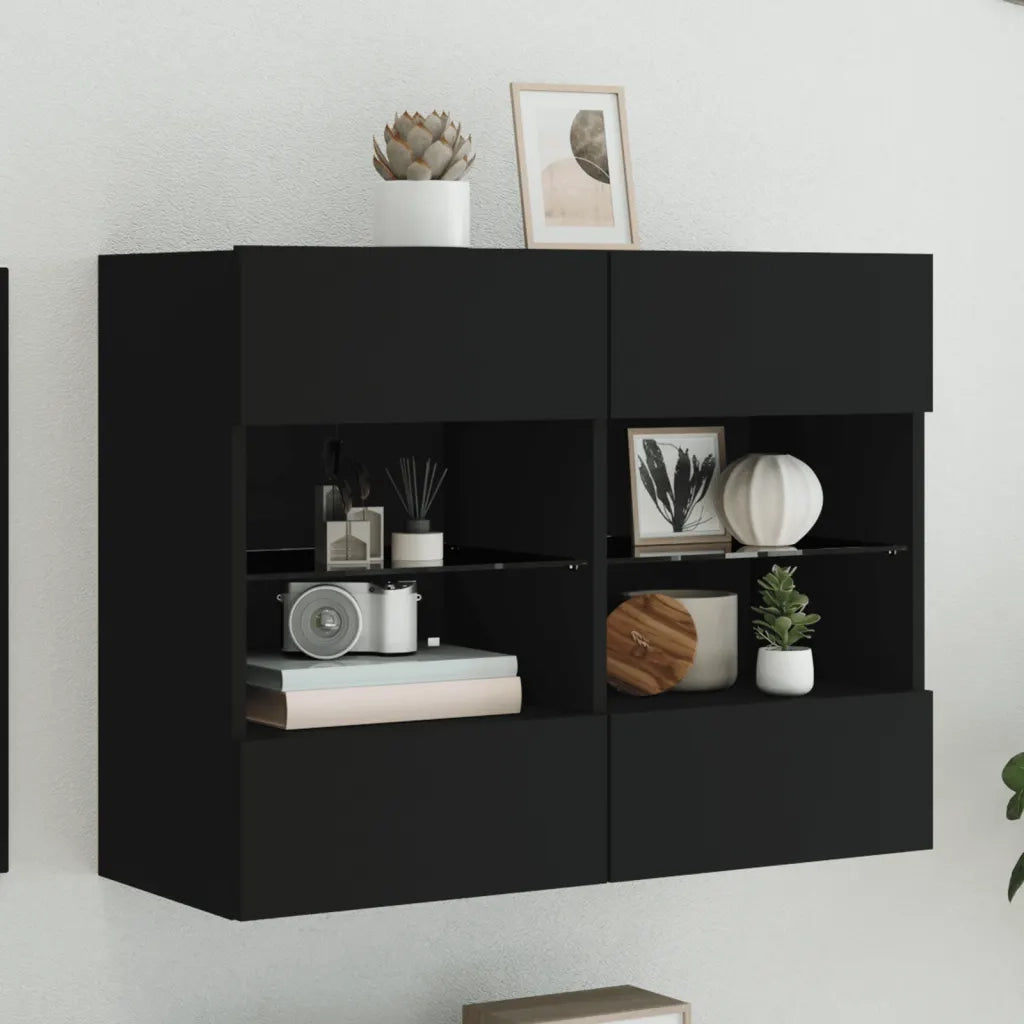 Mobile TV a Parete con Luci LED-Mobile TV a Muro Nero 78,5x30x60,5 cm