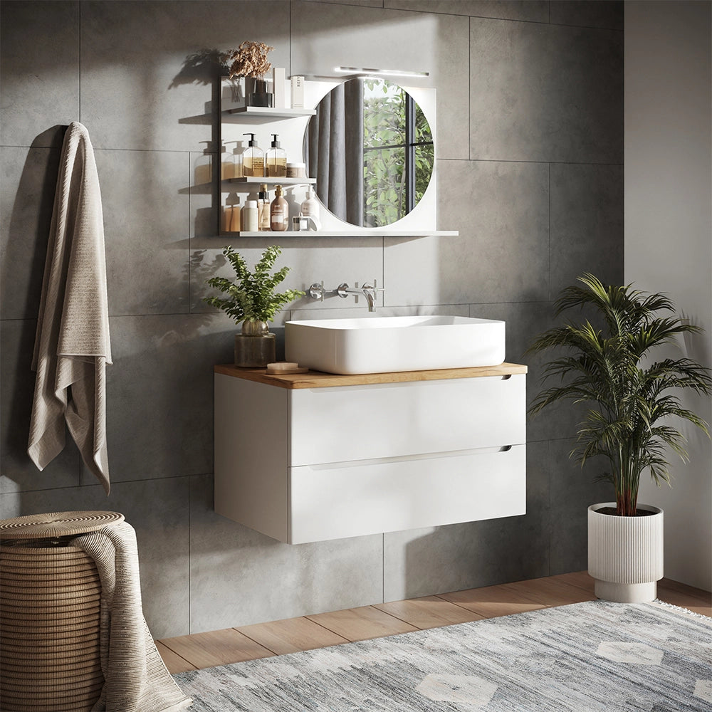 Vicco Specchio con mensola Bianco 80 x 50 cm con 3 scomparti aperti