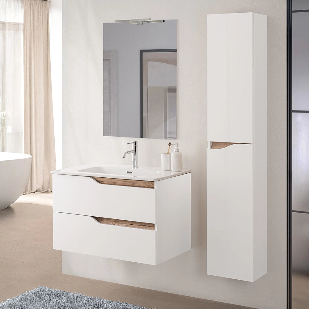 Mobile bagno sospeso 60 cm bianco e quercia con lavabo Sumya