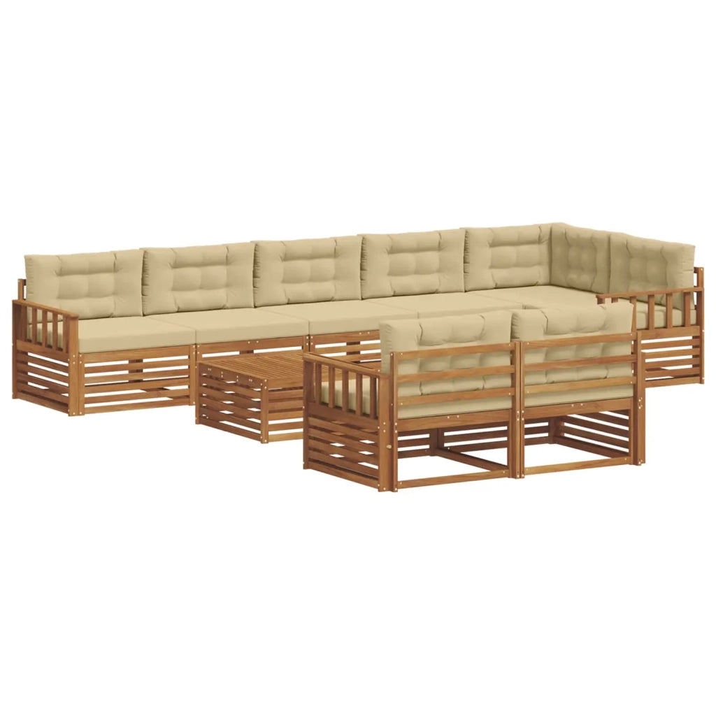 Set di divani da esterno con cuscino 9 pcs Naturale e Beige 3373693