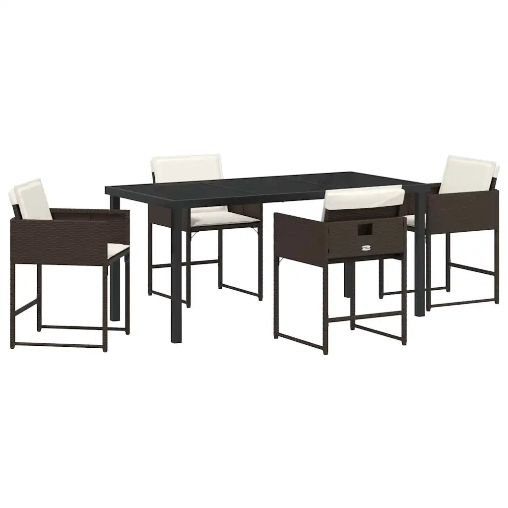 Set da Pranzo per Giardino con cuscino 5 pcs Marrone polyrattan 3380018