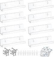 Rack per dischi in vinile, 8 pezzi, trasparente acrilico per la presentazione dei tuoi dischi in vinile, supporto per la parete con viti, etichette, dimensioni: 30,5 x 4,3 x 4,3 cm