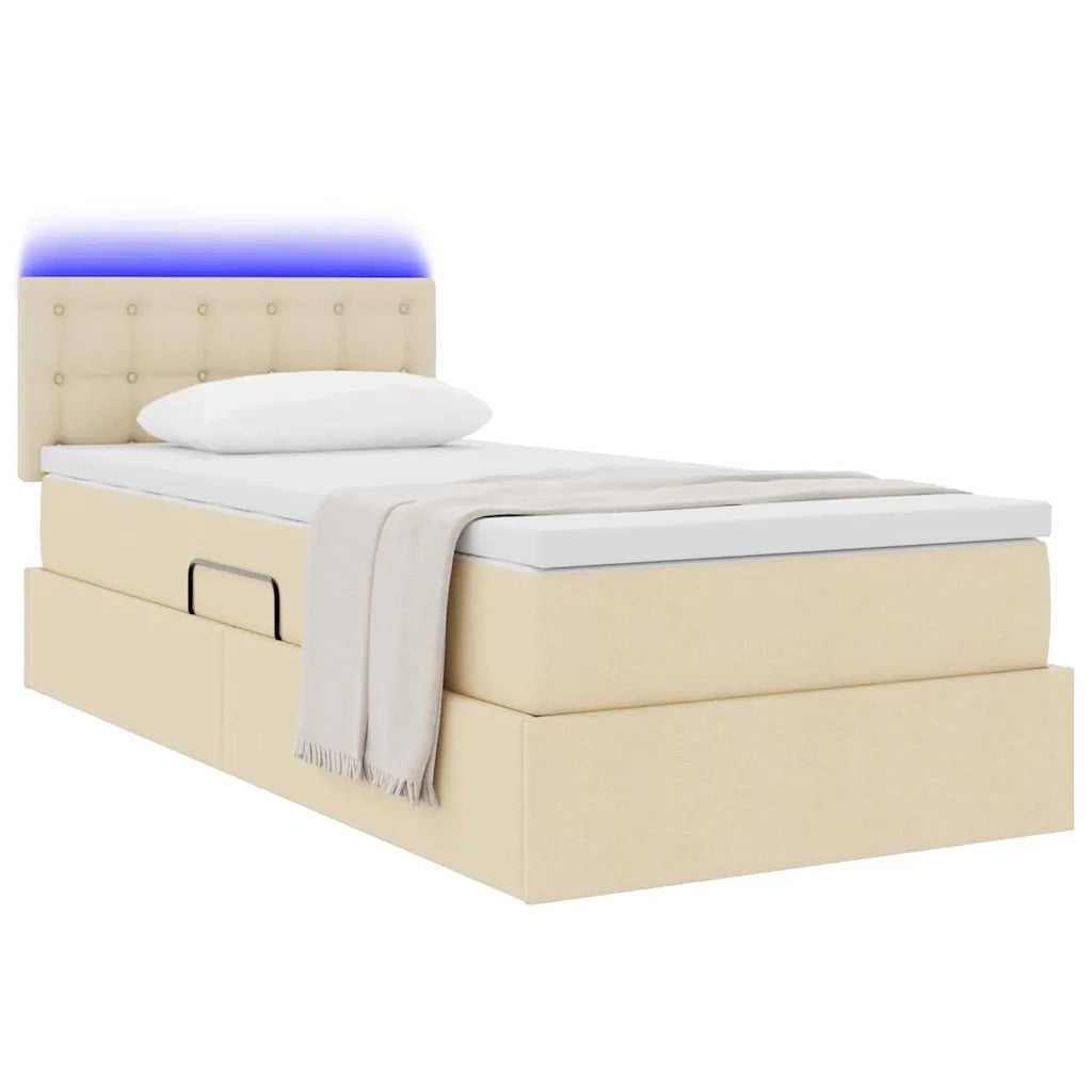 Letto con contenitore LED e materasso Crema 100 x 200 cm