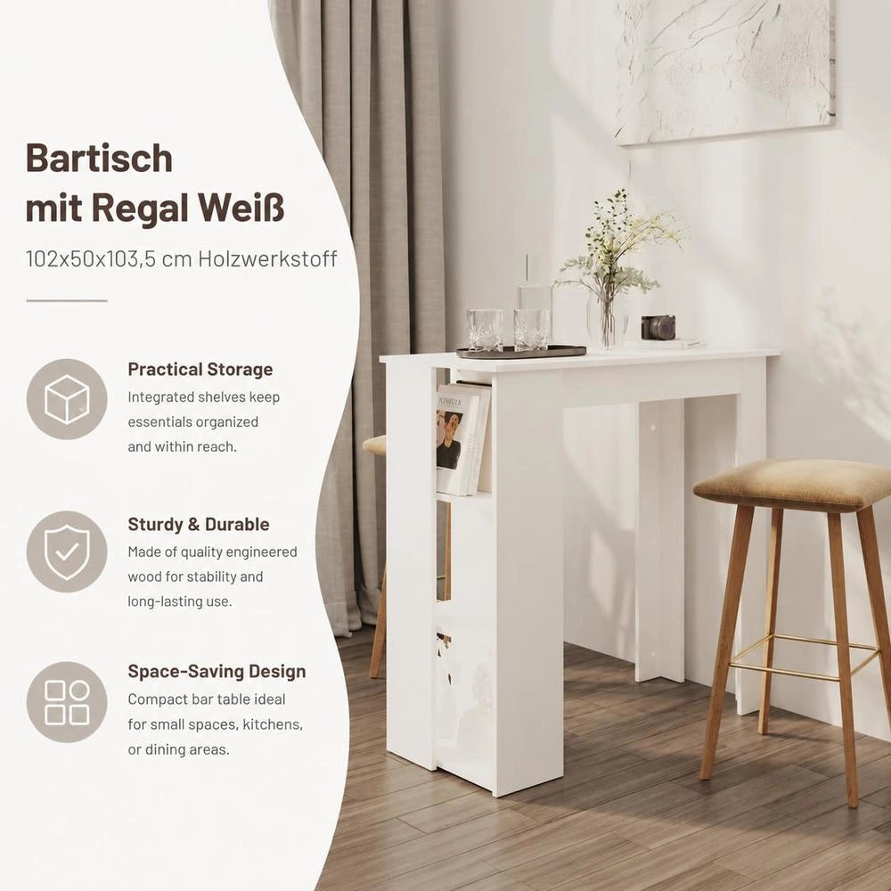 Bar Table With Shelf, White, 102x50x103.5 Cm, Engineered Wood