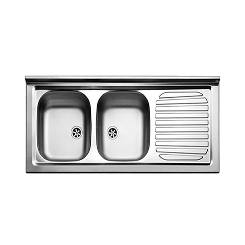 Lavello cucina due vasche con gocciolatoio dx acciaio da appoggio 50x120 cm(N127DX) EFFEZ
